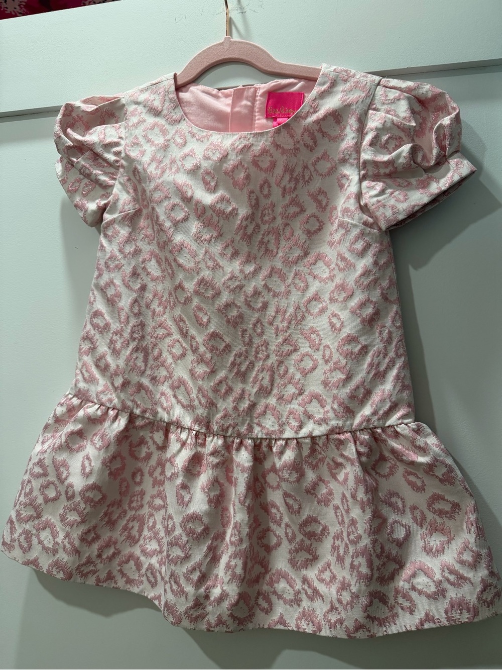 Lilly Pulitzer Girls Pink Leopard Jacquard Peplum Dress